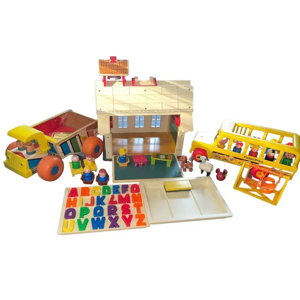 Vintage Fisher Price Little People School 923 Truck 145 Bus Huge Lot Accessories